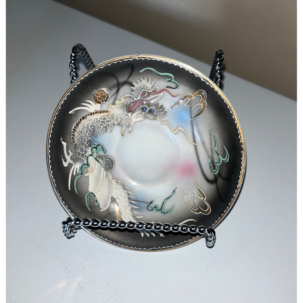 Vintage Hand Painted Royal China Japan Moriage Dragon Saucer Gray Gold Gilt